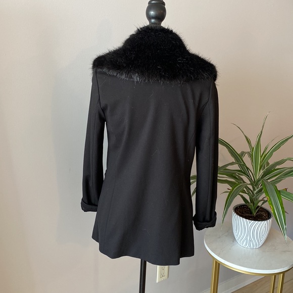 Black - Ever New - Faux Fur Hooded Blazer Jacket (Fur is Detachable) - Size US 2 - Picture 2 of 11
